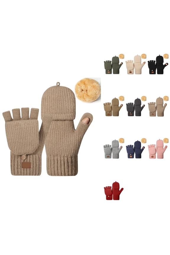 Thickened Convertible Fingerless Gloves for Women & Men – Winter Knit Mittens with Thumb Cap, Thermal Half & Full Coverage for Cold Weather Warmth