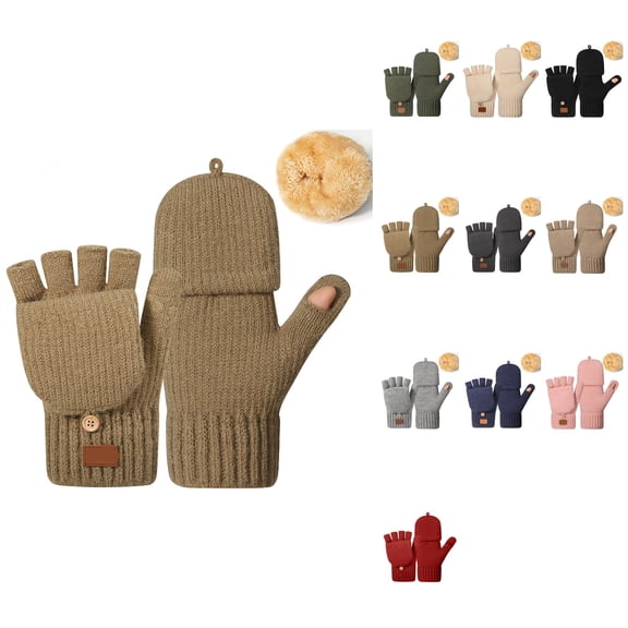 Thickened Convertible Fingerless Gloves for Women & Men – Winter Knit Mittens with Thumb Cap, Thermal Half & Full Coverage for Cold Weather Warmth