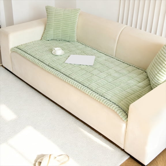 Thickened Corduroy Couch Covers, Non-Slip Couch Slipcover for Dogs, Plush Sofa Protective Cover, Pets Bed Mat Couch Cover (Mint Green, 27.56 in)