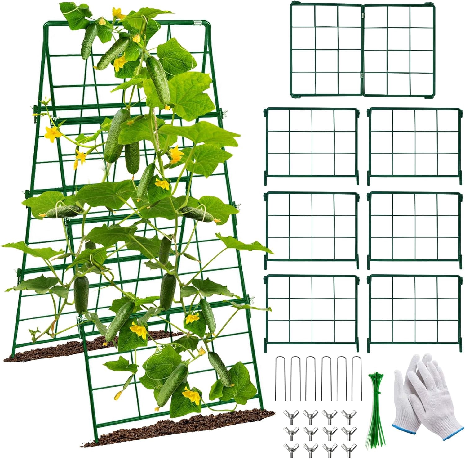 Thickened Cucumber Trellis for Raised Garden Bed,48"x16" Foldable Frame Metal Vegetable Trellis for Climbing Plants Outdoor Plant Support for Grape Tomato Peas, Fruit, Vine,Bean(Green) (1)