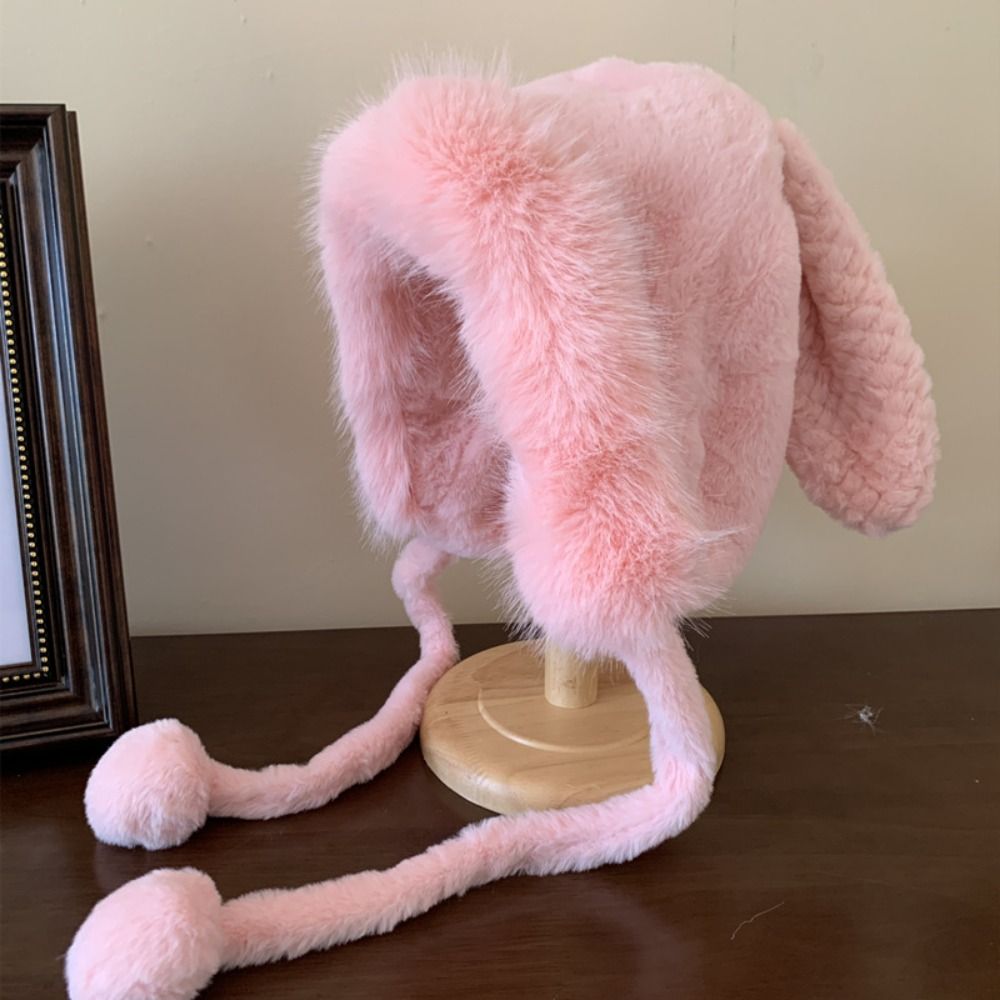 Thickened Cute Wool Soft Big Rabbit Ears Hat Warm Bucket Hat  display picture 1