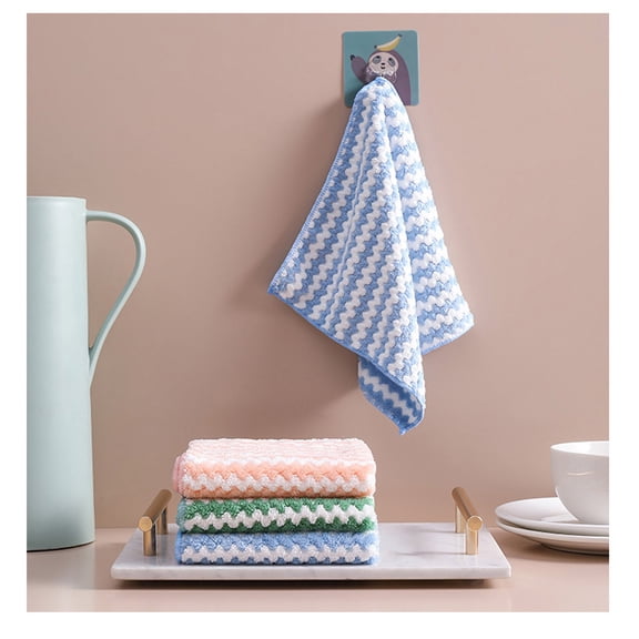 Thickened Dishwashing Cloths | Wave-Textured Velvet Surface | Highly Absorbent | Durable, Shed-Resistant | Kitchen Cleaner | 5-Pack | 25x25cm Each | 110g Net Weight | Bagged
