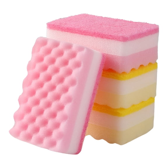 Thickened Dishwashing Sponge, Yellow Pink Colors Multi-Functional Sponges, Non-Scratch Scrub Sponges, Absorbent Household Kitchen Cleaning Sponges Scrubber, Durable Scouring Pads,Pack of 4