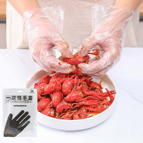 Thickened Disposable Gloves,Food Grade PE Film, Transparent Plastic, Ambidextrous for Catering & Household Use, 200pcs Set for Crayfish Handling, Cooking, Cleaning,Lightweight, Powder-Free clear