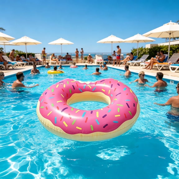 Thickened Durable Inflatable Donut Swim Ring, Fun Bite Style Pool Float Tube, Summer Water Floating Gear for Pool, Lake, Beach, Outdoor Party