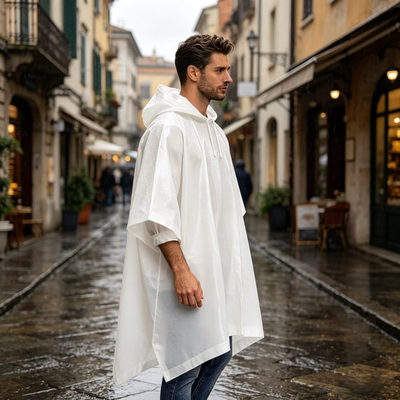 Thickened EVA Raincoat Cloak, Reusable Adult Poncho for Men and Women Outdoor Hiking and Cycling, Hooded Waterproof Cape with Drawstring, Portable Rain Gear for Commuting and Camping