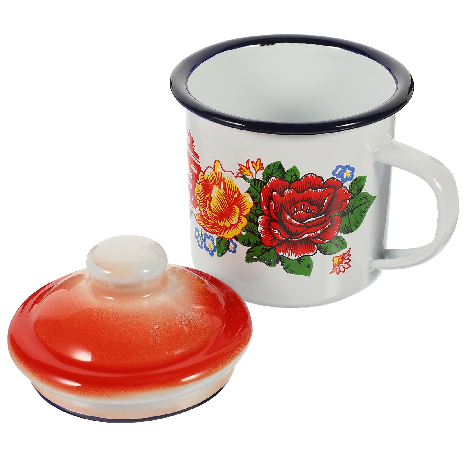 Thickened Enamel Cup with Lid Retro Mug Water Teacup Wedding Gift Decor