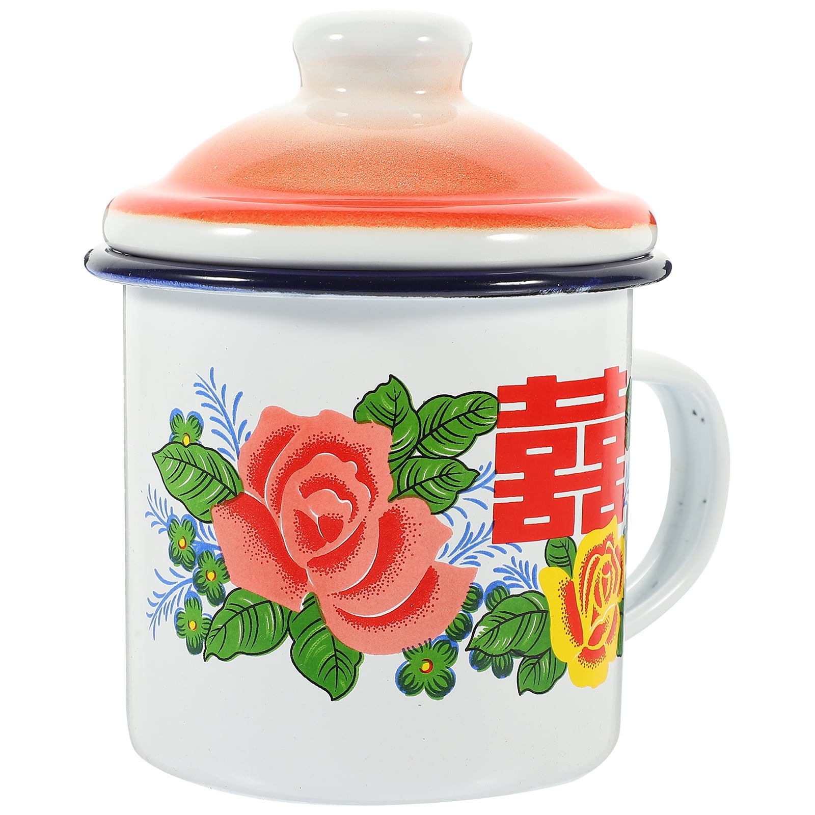 ONAPARTER Thickened Enamel Cup with Lid Retro Mug Water Teacup Wedding