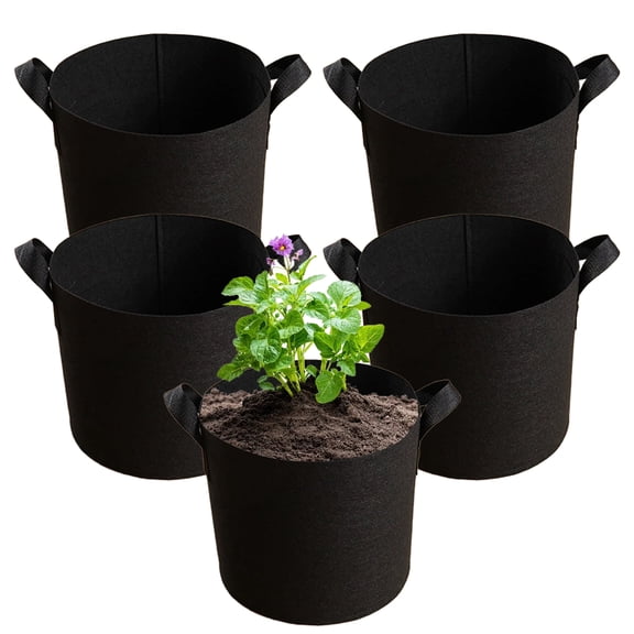 NATPLUS 5 Pack Grow Bags, Heavy Duty Non-Woven Fabric Planting Pots with Dual Handles, Breathable Garden Containers for Vegetables, Flowers and Plants
