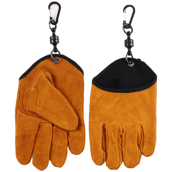 Thickened Flame Resistant Heat Insulation Cowhide Gloves With Magnetic Hanging Attachment For Outdoor for Camping, Hiking And Cooking, Khaki And Black(Khaki)
