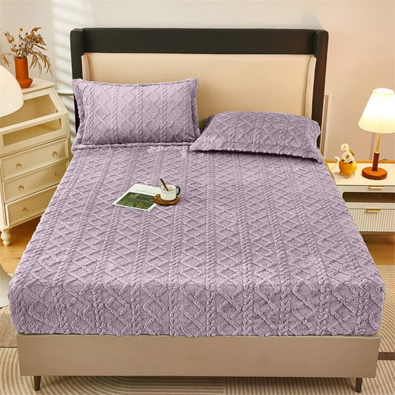 Thickened Flannel Fitted Bedsheet - Winter Bedding Mattress Protector, Warm Cozy Flannel Bedspread, 360-Degree Wrap, Double Stitched Edges, 59x78 Inches