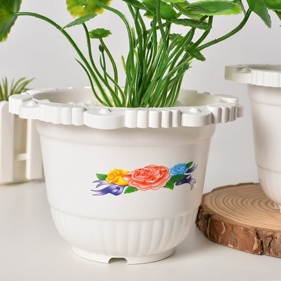Thickened Up Flat Mouth Flower Pot, Plastic Planter for Home Garden Indoor Outdoor Decor, Plant Container with Drainage for s Herbs Flowers, Decorative Flowerpot for Patio Tabletop