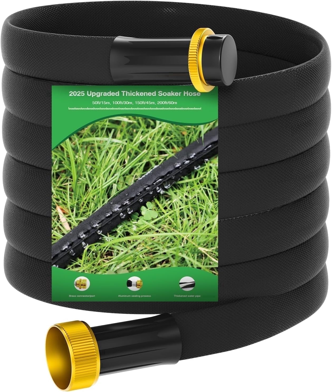 Jorking 50Ft Flat Soaker Hose Thickened Garden Hose with Copper Joint (Max 50 PSI), Saving 80% Water