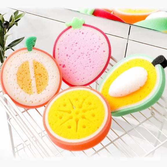 Thickened Fruit Style Multifunctional Sponge Wipes - 4 Pack for Effective Dishwashing and Cleaning
