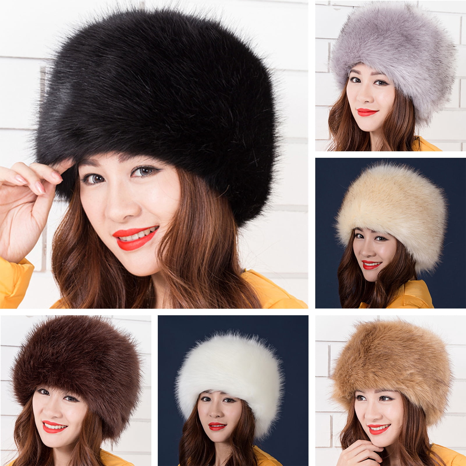 Winter Plush Fashion Gradient Faux Fur Bucket Hats ,Women Thick Warm Fluffy Fox Fuzzy Brown Fur Hat, Vegan Fox Fur Bucket Hat, Winter  main image 4