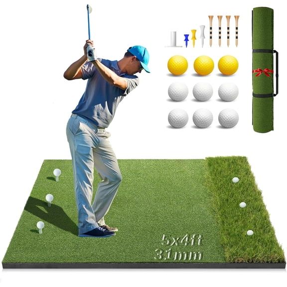 Thickened Golf Mat, Golf Hitting Mats Practice Outdoor/Indoor, Heavy-Duty Commercial Grade Synthetic Turf Training Mat for Simulators/Garage/Backyard/Driving Range Swing and Chipping