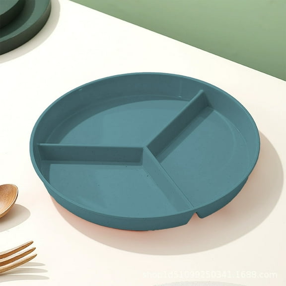 Thickened Heat-resistant Plastic Three-compartment round Dinner Plate, Durable Material, for Home Dining, Breakfast, Fruit Serving, Green, 1 Pc, by IHXORA