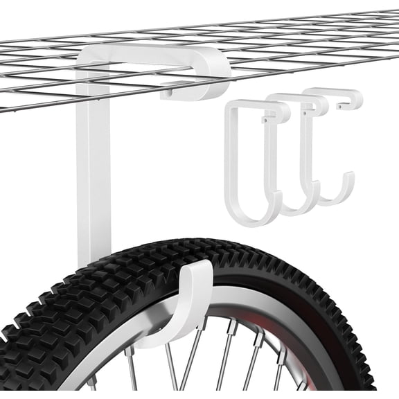 Thickened Hooks for Overhead Storage Racks,Garage Hooks for Ceiling,Add-On Storage Hook for Garage Ceiling Rack Wall Shelving,Heavy Duty Hanging Bike Hooks, Bike Hangers Bicycle Hooks 4 Pack, White
