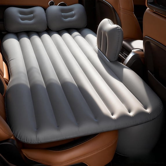 Thickened Inflatable Car Bed Air Mattress with Safety Side Wedge/Built-in Pump & 2 Pillows/Back Seat Camping Sleeping Pad for SUVs and Sedans/Portable Foldable Airbed Travel/Gray