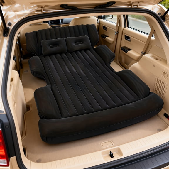 Thickened Inflatable Car Mattress for SUV Truck Trunk, Foldable Portable Skin Friendly Car Back Seat Air Bed, Gray Black Dual Color Comfort Camping Inflatable Bed for Outdoor Travel Gear