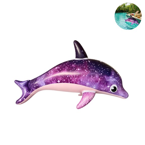 Thickened Inflatable Galaxy Dolphin Pool Float, Cute Starry Sky Print Blow Up Dolphin Water Toy, PVC Swimming Pool Floating Ride-On for Kids Adults Summer Beach Pool Party Decor