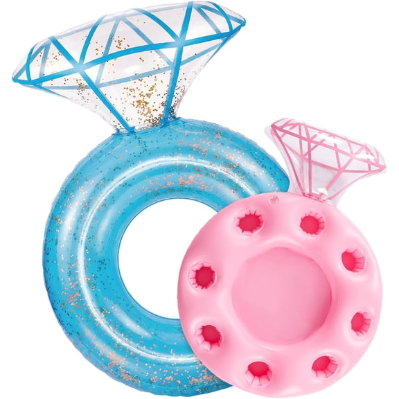 Thickened Inflatable Pool Floats Diamond Rings for Adults, Glitter Bachelorette Party Wedding Decorations Bridal Shower Gifts, Engagement Photo Props, Swim Tubes Pool Lounging Supports 265 lbs