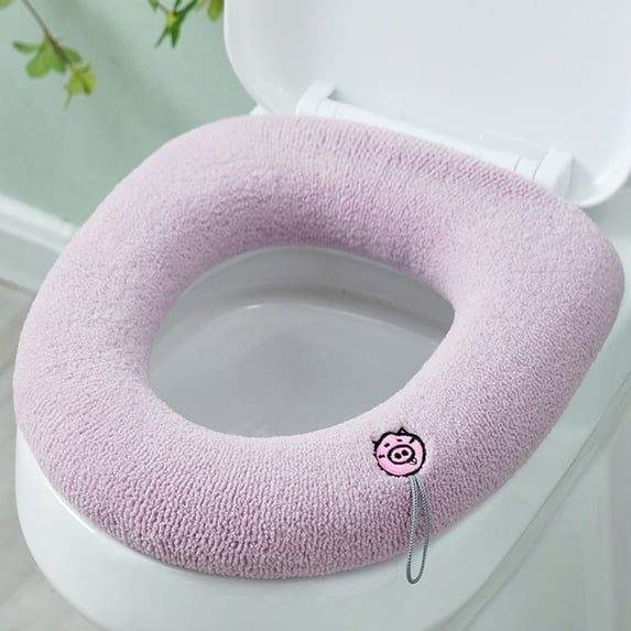 Thickened Knitted Toilet Seat Cushion, Washable Warm Toilet Cover Mat with Cute Animal Embellishments for Winter Comfort