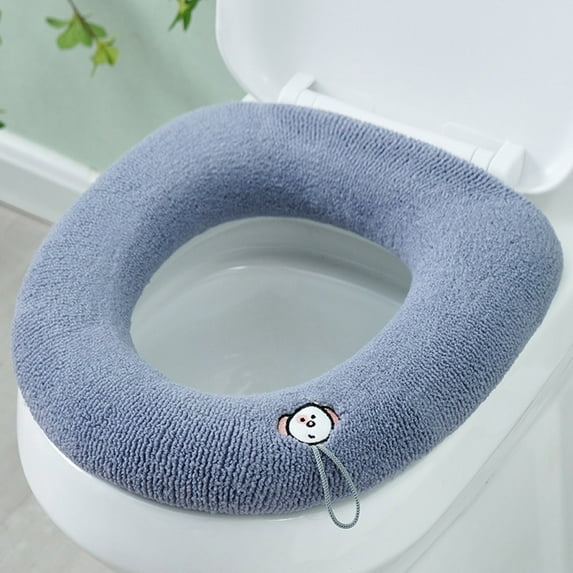 Thickened Knitted Toilet Seat Cushion, Washable Warm Toilet Cover Mat with Cute Animal Embellishments for Winter Comfort