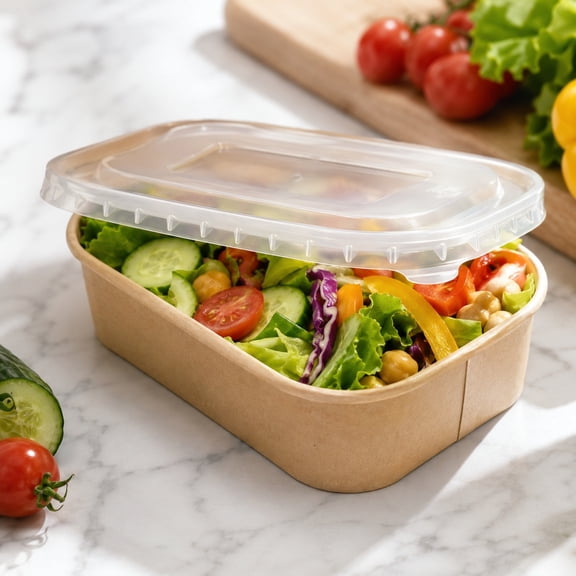 Thickened Kraft Paper Takeout Boxes with Lids Disposable Lunch and Salad Containers for Restaurant Takeout Meal Prep and Picnics