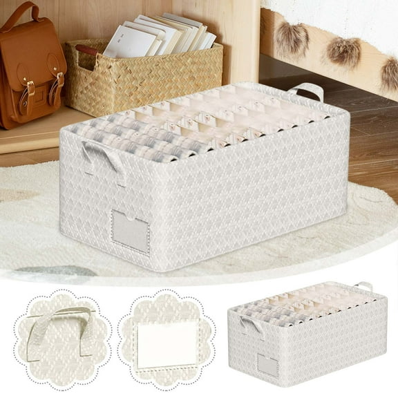 Thickened Linen Fabric Storage Box, Foldable Cloth Bin with Lattice Pattern, Bedroom Wardrobe Organizer for Sundries, Clothing, Toys, Space Saving Collapsible Storage Basket, Home Decor