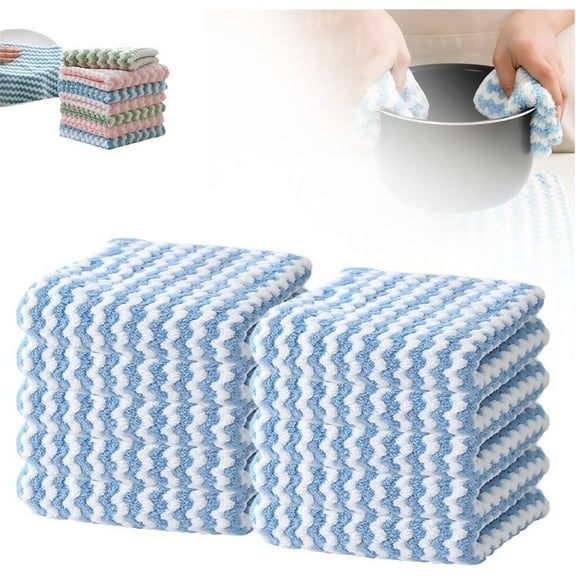 Thickened Microfiber Cleaning Cloth, Upgrade Reusable and Washable Towels for Dish Drying Washing, Kitchen Towels for Car, Kitchen, and Window (5, Blue)