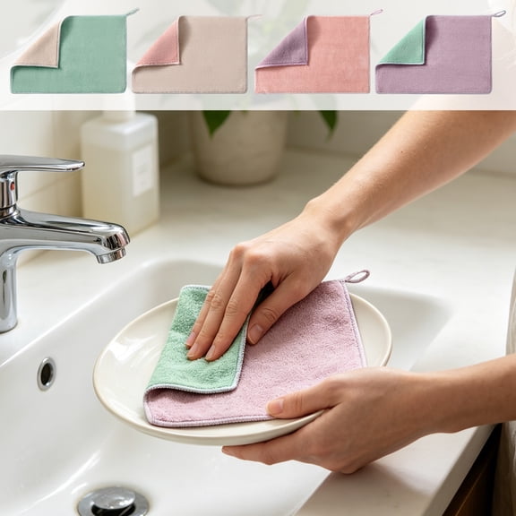 Thickened Microfiber Cloths with Hanging Loop Kitchen Rags, Reusable Bathroom Cleaning Towels, Lint Free Dusting Cloths for Car and Home Electronics​, Purple
