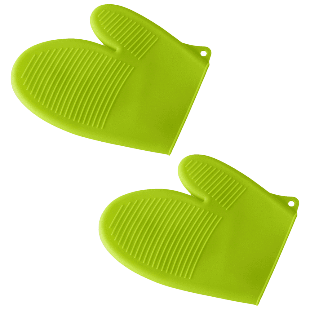 Ecoberi Silicone Oven Mitts and Pot Holder Set, Heat Resistant, Cook, Bake,  BBQ, Pack of 3 Green