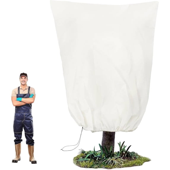 Thickened Plant Covers Freeze Protection, Winter Frost Protection Blankets, Reusable Drawstring Plant Protection Bags, for Outdoor Fruit Trees Shrubs Potted Plants Cold Frost (31.4"x39.4",White)