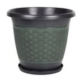 thumbnail image 1 of Thickened Plastic Flower Pot Outdoor, Black Embossed Faux Rattan Style Planter with Drip Tray for Garden Patio Balcony, Housewarming Gift for Plant Lover, 1 of 6