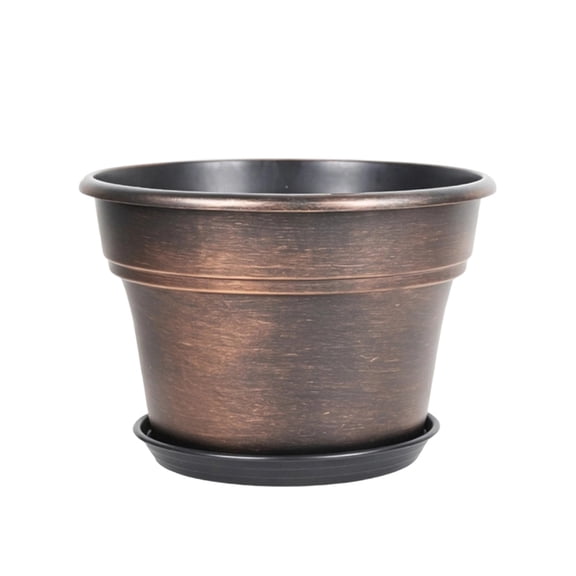Thickened Plastic Flower Pot for Outdoor Use Sun-Resistant Gold Planter with Drip Tray for Home Gardening and Landscaping