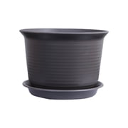 large round plastic planter 12" tall Metallic Round Plastic Flower Plant Pot with Horizontal Lines  Design