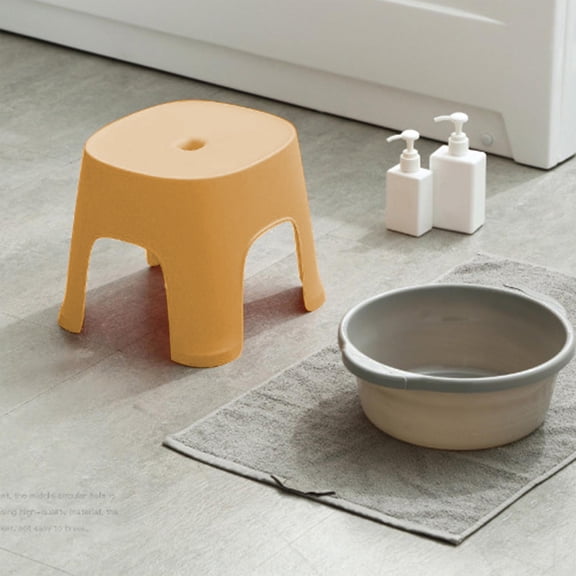 Plastic Mini Stool, Thickened Round Step Stool, Lightweight Portable Seat for Living Room Bathroom Shoe Changing (Yellow)