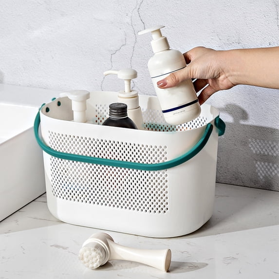 Thickened Plastic Shower Caddy with Handle, Drainage Holes at Bottom, Versatile Storage Basket for Bathroom or Kitchen Use