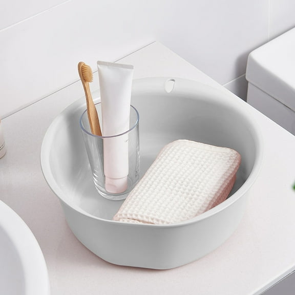 Thickened Plastic Wash Basin | 10.43" Wide Round Laundry Tub | ABS Plastic Foot & Hand Washing Bowl | White/Pink/Green | 26.5x25.5x9cm | Dorm & Household Use