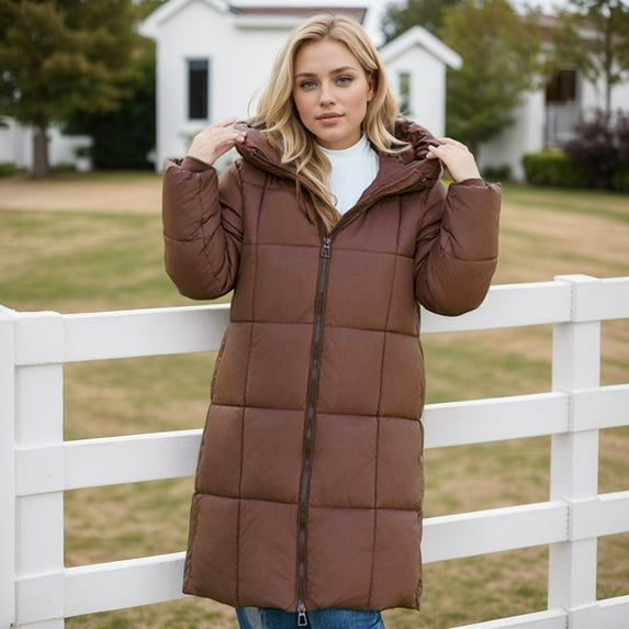 Thickened Plus Size Solid Color Women's Down Jacket plus Size Long Winter Jackets for Women 3x Womens plus Size Clothes Womens Snow Jacket plus Size Womens Hooded Jacket Winter Womens Jacket with Hood