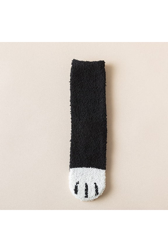 Thickened Plush Cat Paw Socks for Women - Warm Fleece with Silicone Grip for Floors (One Size, 5 Pairs)