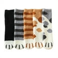 thumbnail image 1 of Thickened Plush Cat Paw Socks for Women - Warm Fleece with Silicone Grip for Floors (One Size, 5 Pairs), 1 of 7