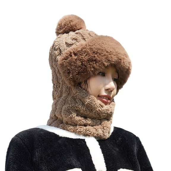 Thickened Plush Knitted Hat with Neck Gaiters Face Cover Cold Weather Protection Pullover Russian Hat for Winter Outdoor