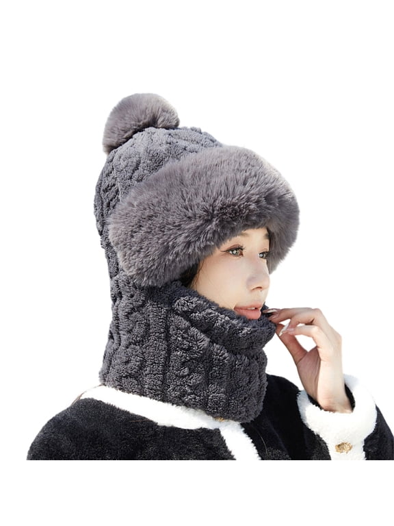 Thickened Plush Knitted Hat with Neck Gaiters Face Cover Cold Weather Protection Pullover Russian Hat for Winter Outdoor