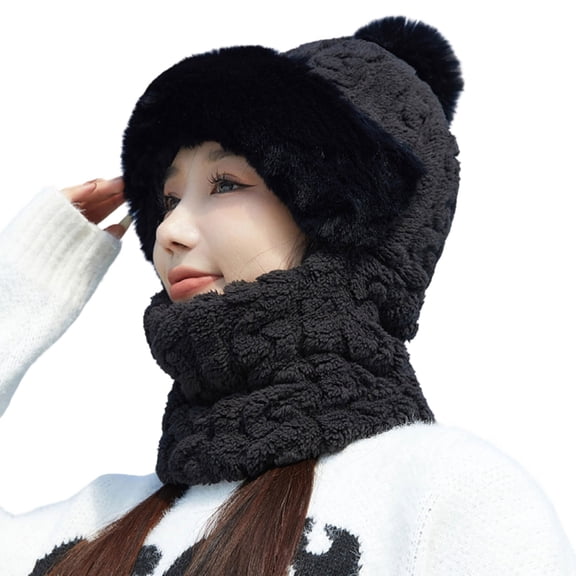 Thickened Plush Knitted Hat with Neck Gaiters Face Cover Cold Weather Protection Pullover Russian Hat for Winter Outdoor