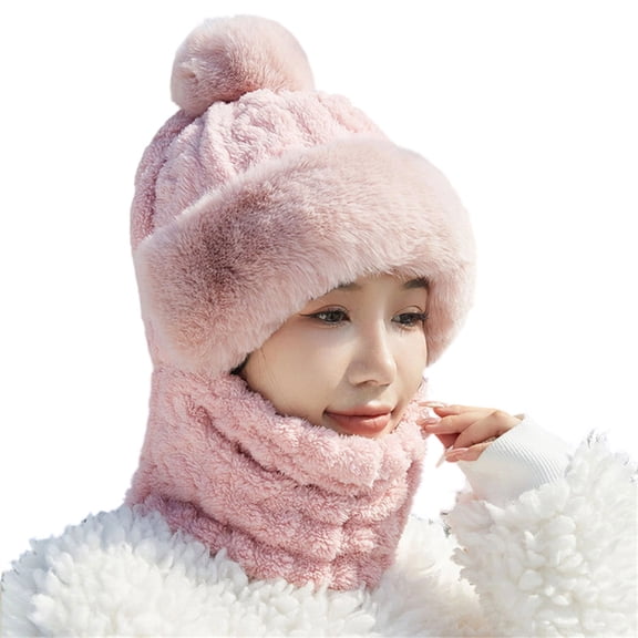 Thickened Plush Knitted Hat with Neck Gaiters Face Cover Cold Weather Protection Pullover Russian Hat for Winter Outdoor