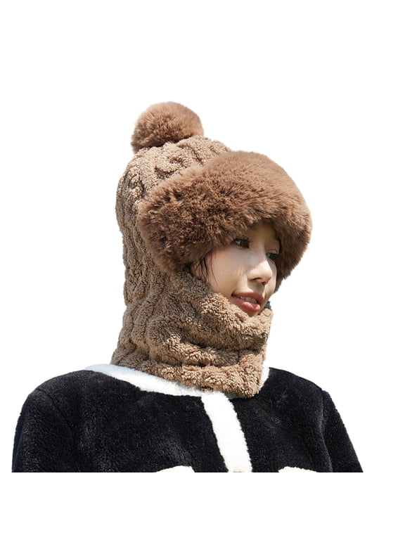 Thickened Plush Knitted Hat with Neck Gaiters Face Cover Cold Weather Protections Pullover Russian Hat for Winter Outdoor