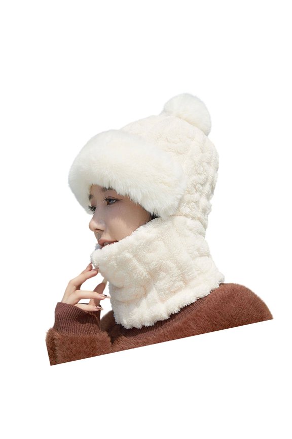 Thickened Plush Knitted Hat with Neck Gaiters Face Cover Cold Weather Protections Pullover Russian Hat for Winter Outdoor