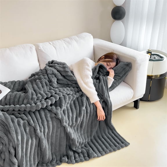 Thickened Plush Nap Blanket, Rabbit Plush Milk Velvet Cover Blanket, Fall Winter Weighted Fluffy Bed Throw, Soft Comfortable, Warm Couch Throws, for Bed Sofa Home Office Use (Gray,200*230cm)